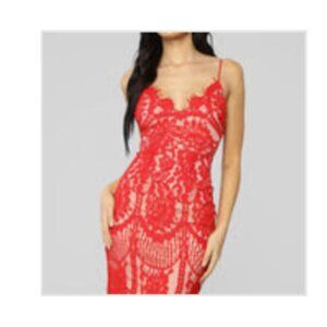 Lovely in Lace - Midi Dress - Red